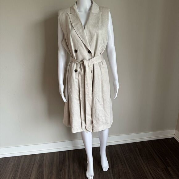H&M Dresses & Skirts - H&M linen blend belted tie waist double breasted sleeveless dress size L